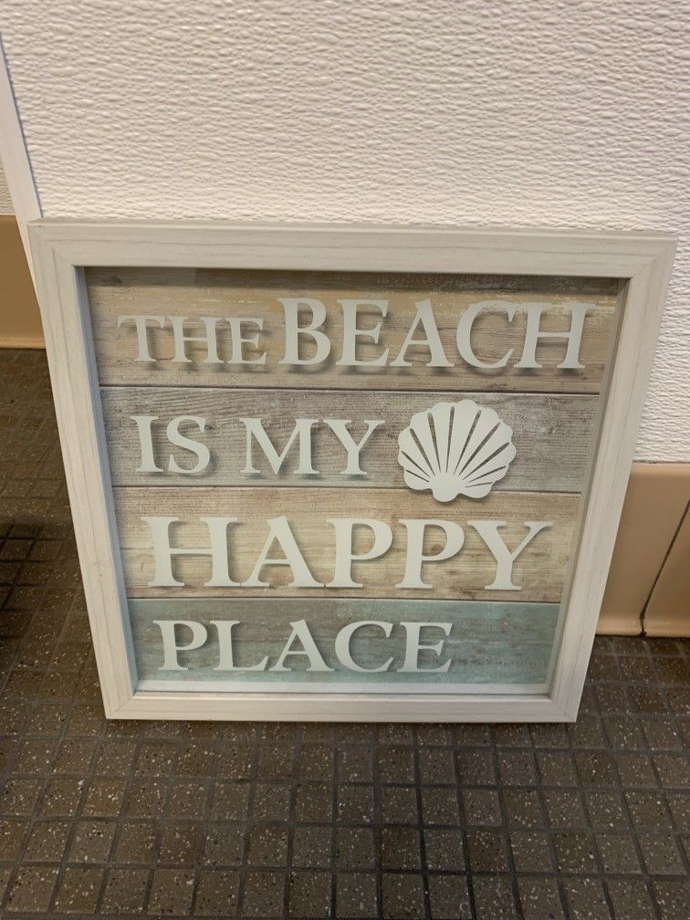 "THE BEACH IS MY HAPPY PLACE" Framed Wall Art
