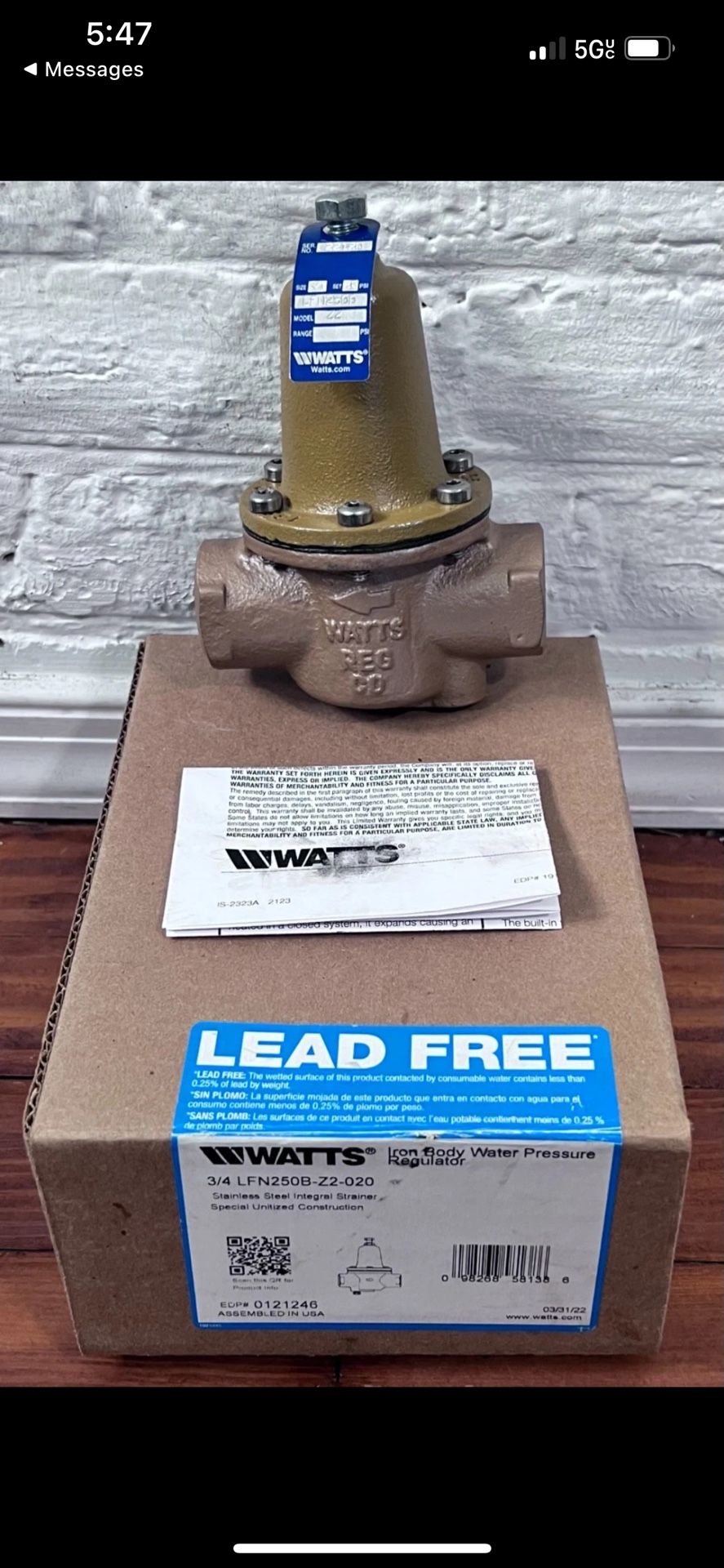 Watts 3/4 Iron Body Water Pressure Regulator Adjust 25-75 psi LFN250B-Z2-020