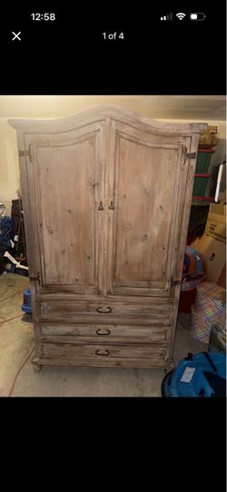 Rustic Wood Armoire with Drawers