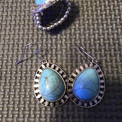 Turquoise Earrings And Ring Set.