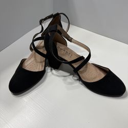 Journee Collection Black Suede Ankle Strap Heels