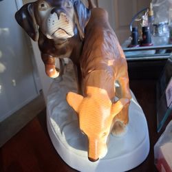 LARGE CZECH ROYAL DUX PORCELAIN HOUND DOGS STATUE