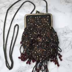 Vintage Brown and Red beaded purse