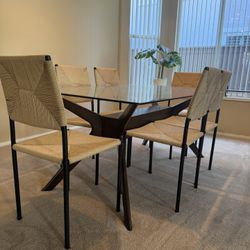 Dining Set With Glass Table And Rattan Chairs 