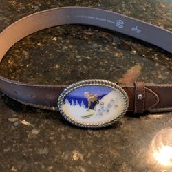 2 Leather  Belts 1 Brown  And 1 Charcoal Gray Both With Buckles