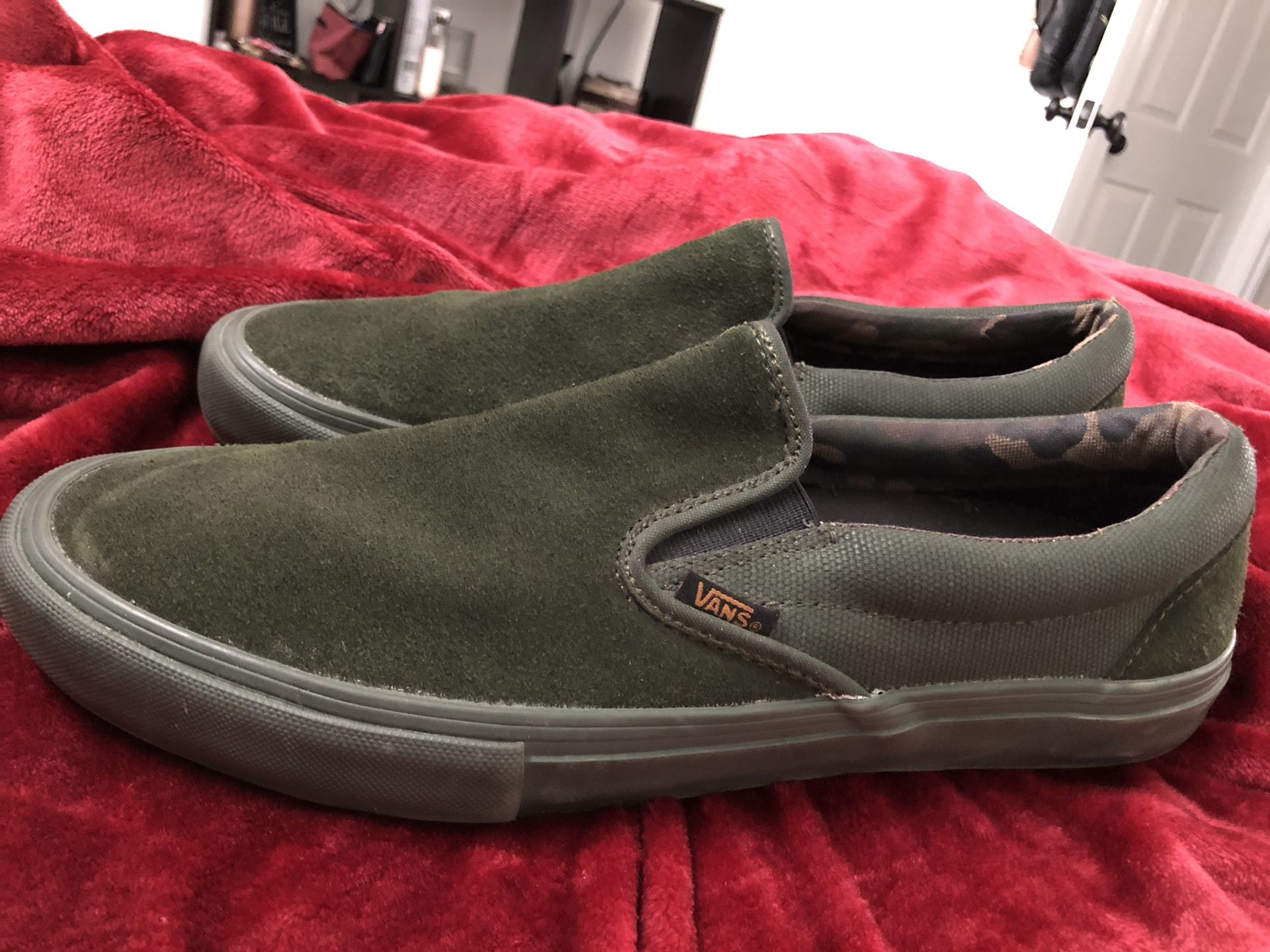 Olive Green Suede Slip On Vans