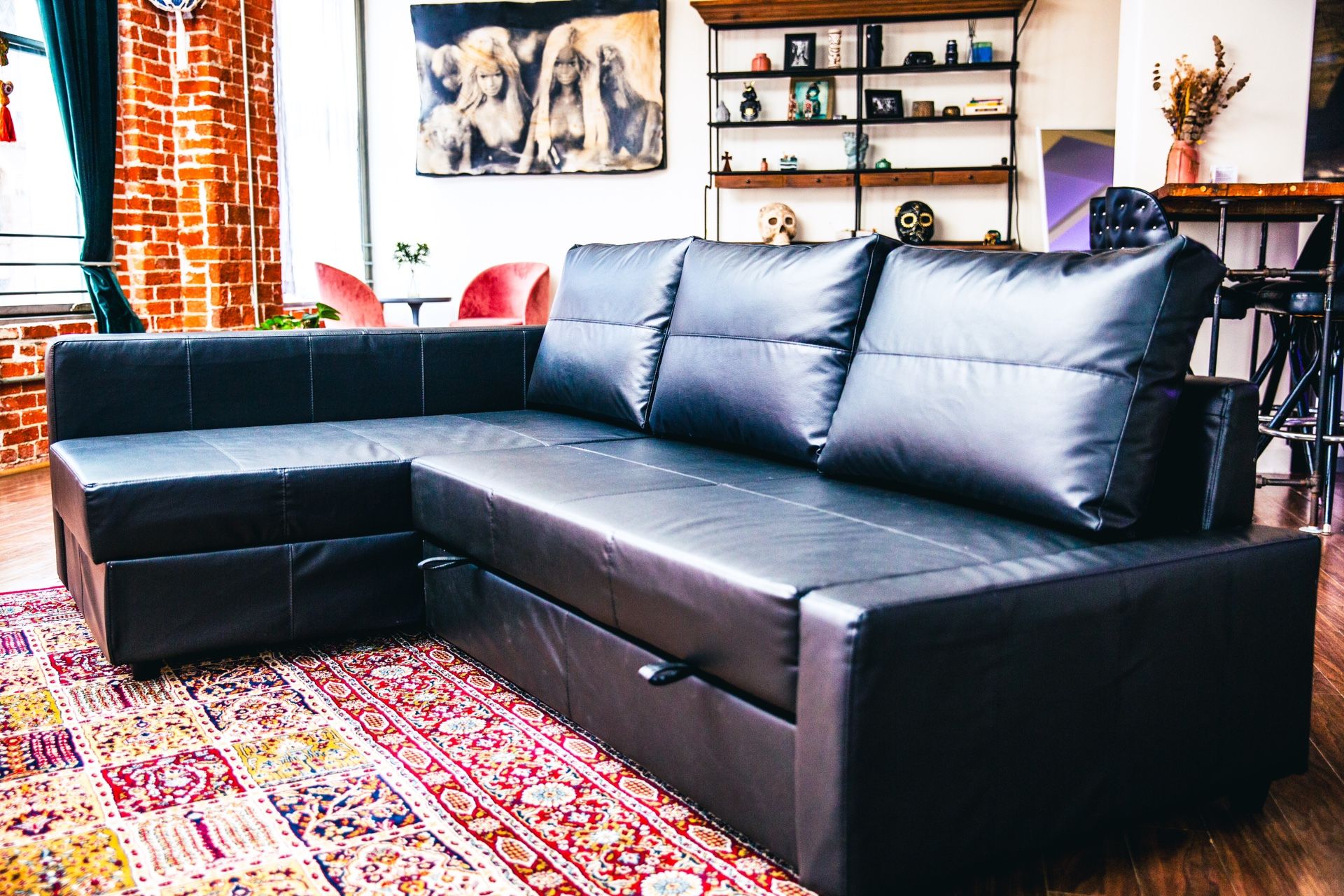 FRIHETEN Sleeper sectional,3 seat w/storage, Bomstad black