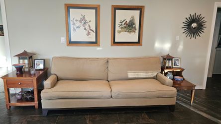 Beige Fabric Three-Seat Sofa
