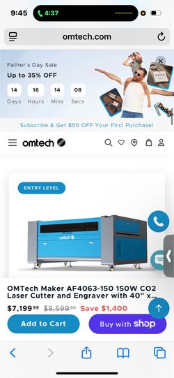 OMTech Maker AF4063-150 150W CO2 Laser Cutter and Engraver