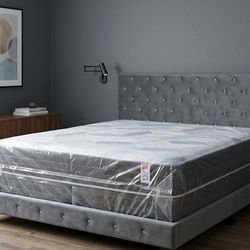 New king size bed frame + king Mattress + box spring + delivery