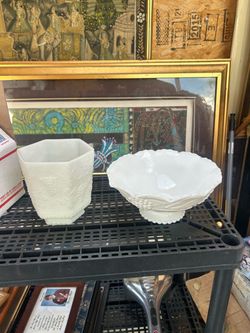 Milk Glass Planter and Pedestal Bowl Set