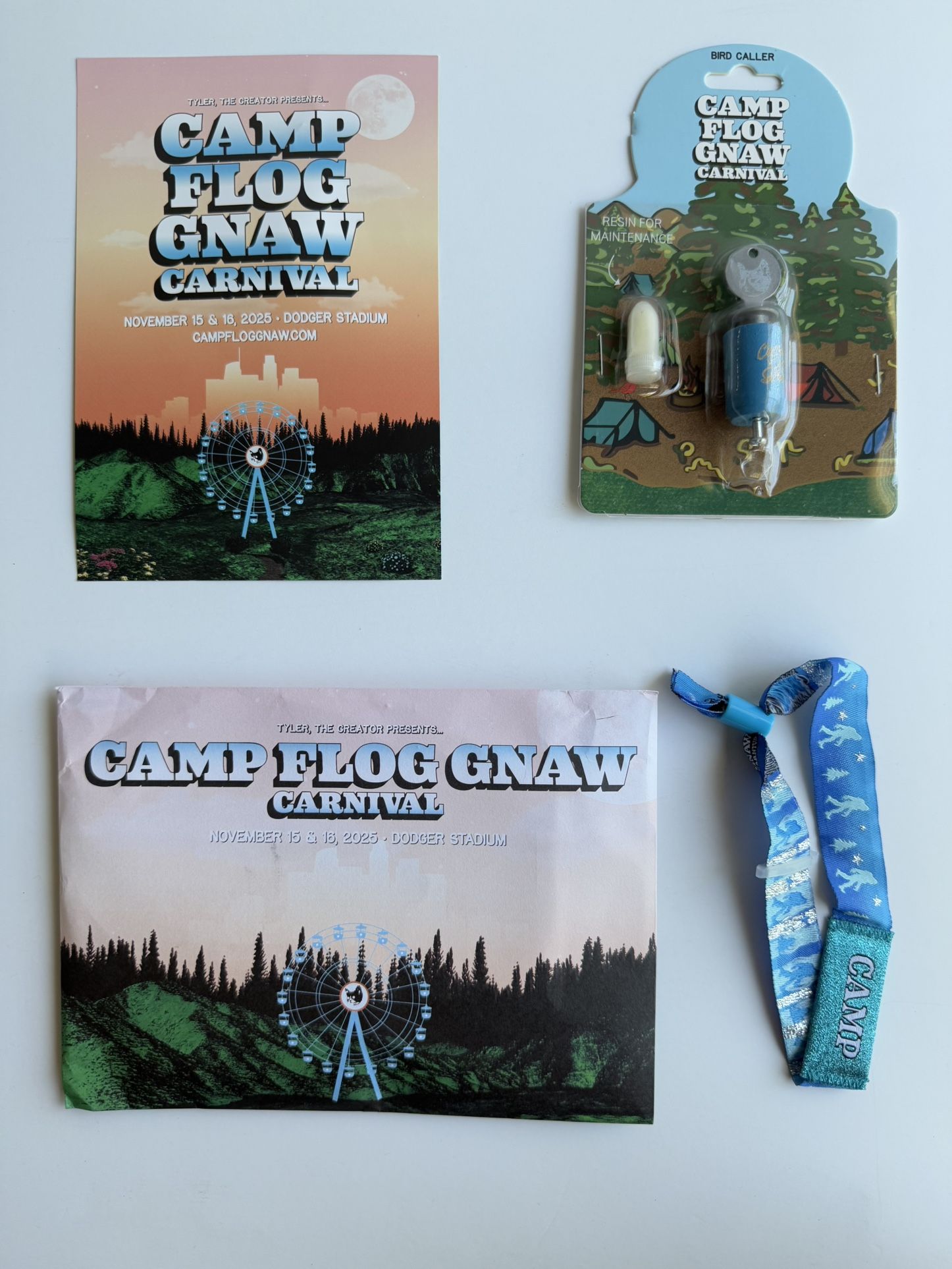 2025 Camp Flog Gnaw Music Festival– 2-Day General Admission Wrist Band + Bird Caller (Brand New) Concert Ticket