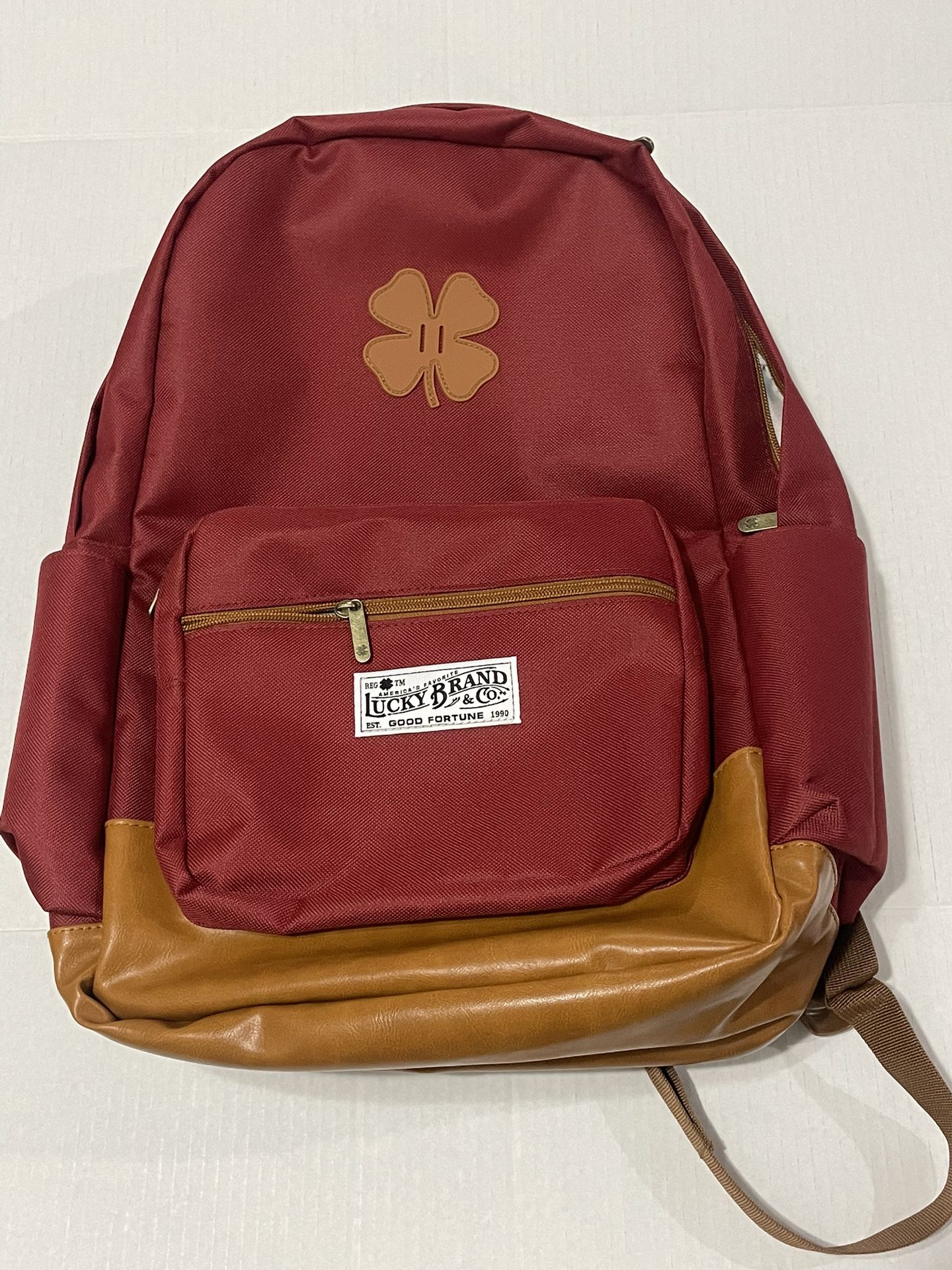 New Lucky Brand Leather Backpack Red Tan 