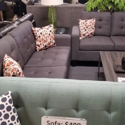 Brand New Gray Linen Or Brown Bonded Leather 72" Sofa + 57" Loveseat 2PCs Set