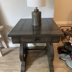 Two Dark Wood End Tables w/ Drawer