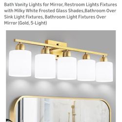 5 Light Gold Frosted Glass Vanity Light 