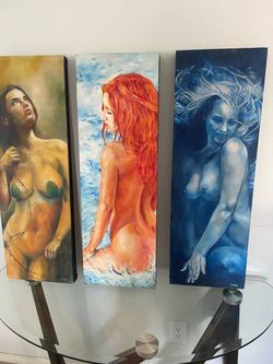 Figurative Female Painting Triptych Set