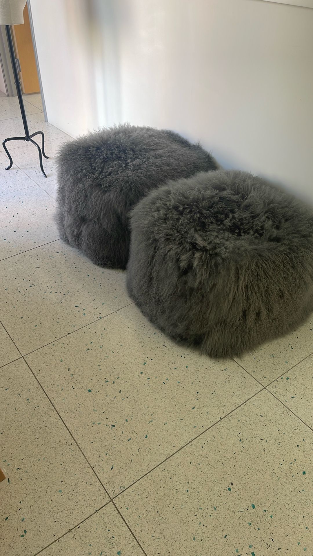 Lamb Fur Ottomans Set Of 2Gray