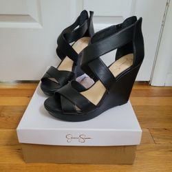 Jessica Simpson Wedge Sandals Black Heels 9.5