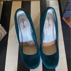 Velvet Green Heels 