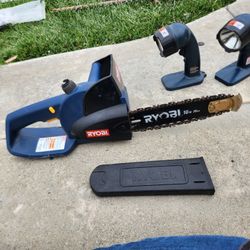 Ryobi Chainsaw and 2 Flashlights