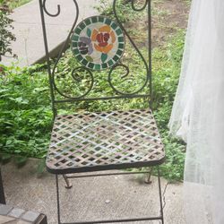 Vintage Rusty Metal Folding Chair With Mosaic Details 