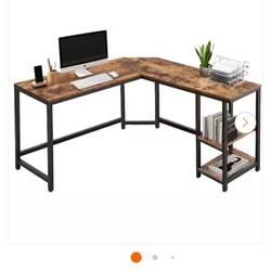 53.5 in. W Brown Industrial L-Shaped Computer Writing Corner Desk with 2-Shelves