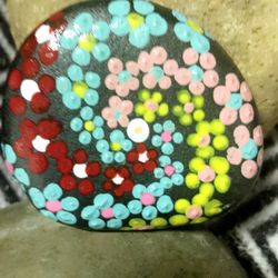 Hand Painted Mandela Style Flowers Rock