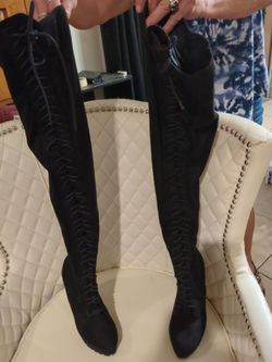 🔥 Women's Black Over-the-Knee Lace-Up Boots 🔥 Size 7