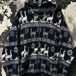 Andean Indigenous Alpaca Pattern Zip Hoodie