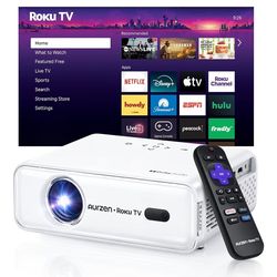 Roku TV Smart Projector with Wifi and Bluetooth, Roku Streaming Experience Built-in, 1080P FHD, Dolby Audio, Auto Focus & Keystone, Zoom, Movie