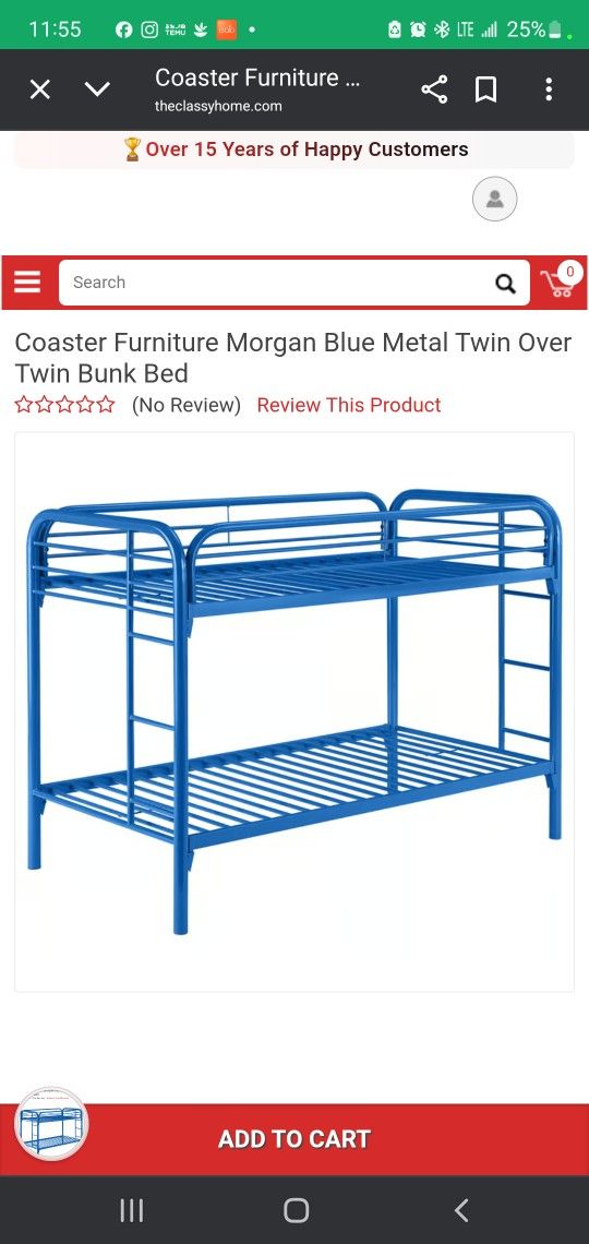 Metal Blue Bunk Bed For Sell 250