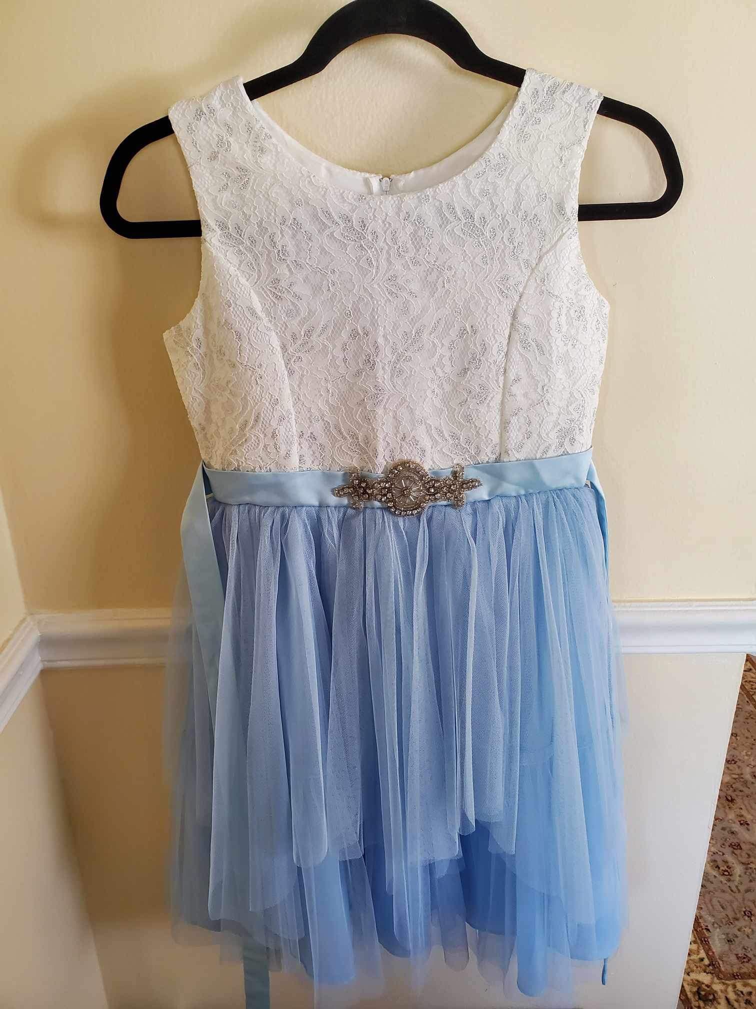 Girls Dress Size 14 Kids White Blue