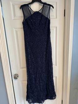 Women’s sleeveless navy blue sequins gown