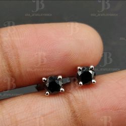 4MM Round Cut Simulated Black Diamond Solitaire Stud Earrings 925 Stearling Silver