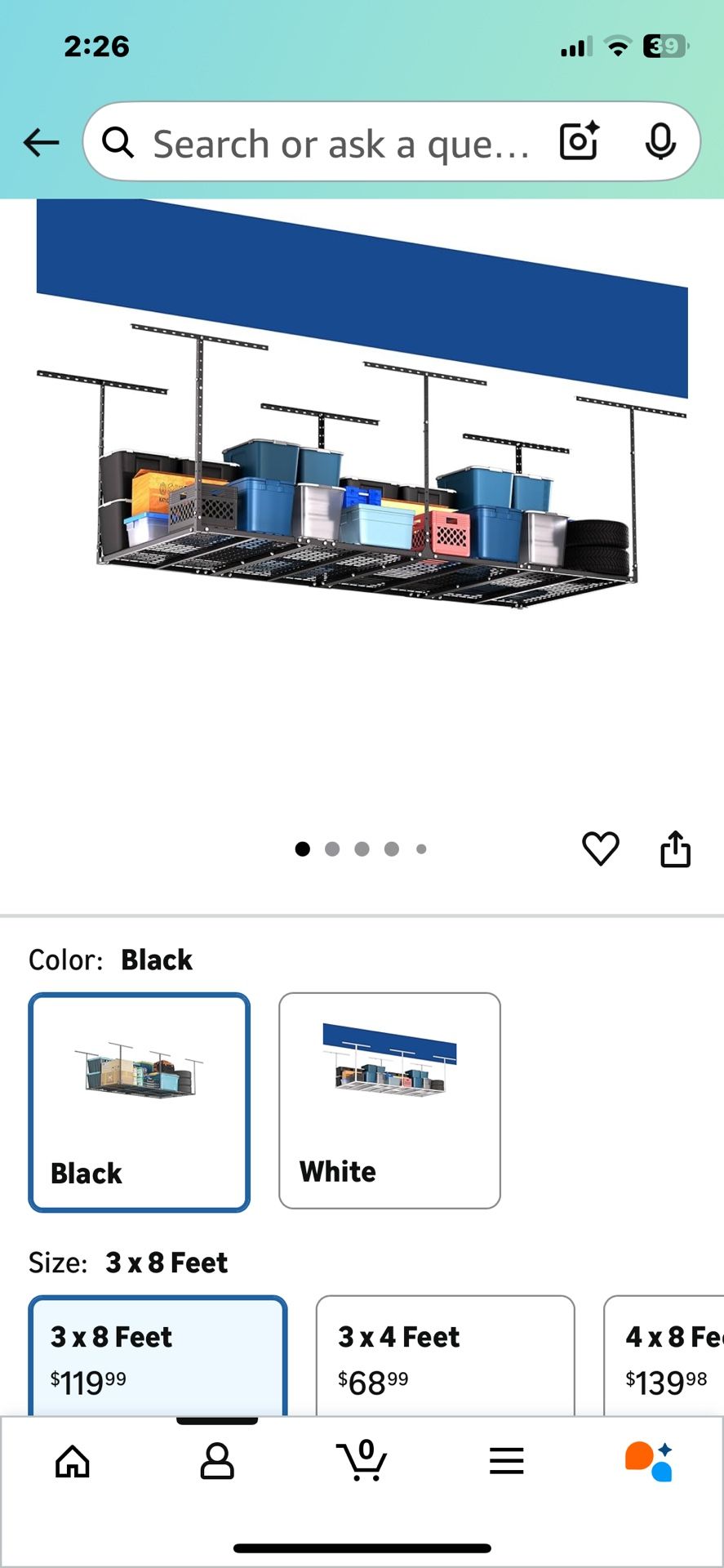 3x8FT Heavy Duty Overhead Garage Storage Rack - Adjustable Ceiling Shelving with 600lbs Weight Capacity, Metal Garage Organization System, Black