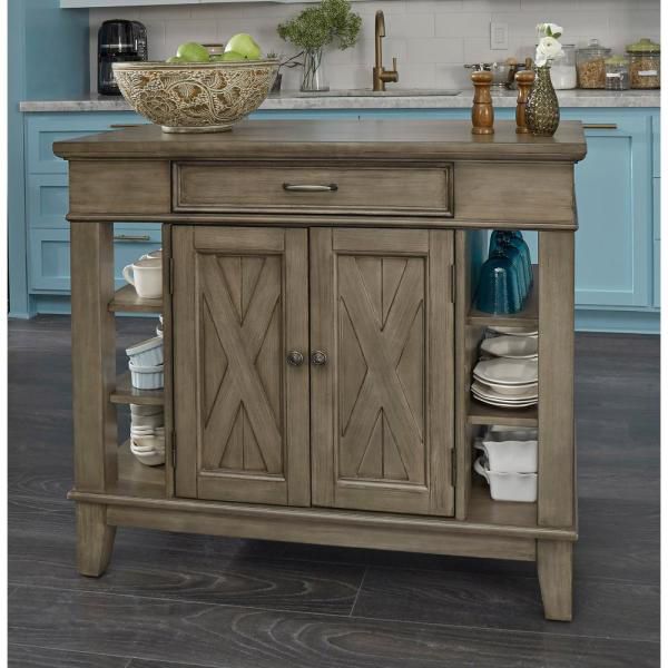 Home Styles Mountain Lodge Rustic Casual Design Hardwood Kitchen Island in Antique Nickel Finish