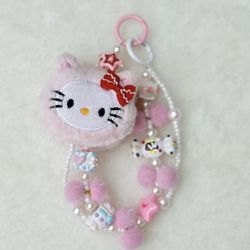 Kitty Phone Chain Anime Beaded Phone Pendant Kawaii Colorful Bead Keychain Gift