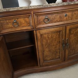 Thomasville, Marble Buffet In Like New Condition, Dining Table With Protective Pad,  2 Extensions, 8 Dining Chairs, 