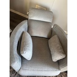 Cheers Gray Velvet Power Recliner Swivel Glider Chair with USB Port