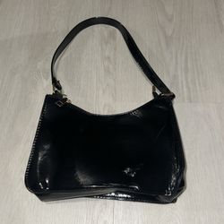 Black Faux Leather Shiny Leather City hobo Bag Handbag Purse