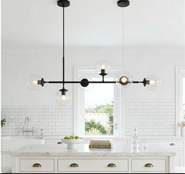 NEW: KCO Lighting 6-Light Glass Globe Sputnik Chandelier (Black + Clear)