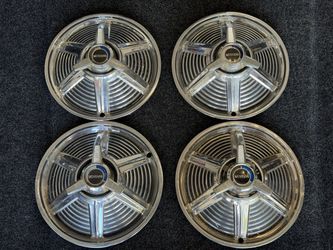 Set of 4 Vintage OEM 1965 Ford Mustang 14" Hubcaps w/ 3-Bar Spinners