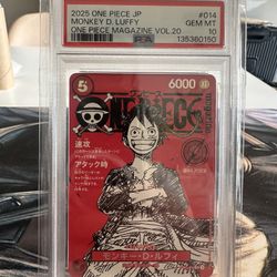 One Piece Monkey D Luffy Magazine Vol 20 Promo Japanese PSA 10