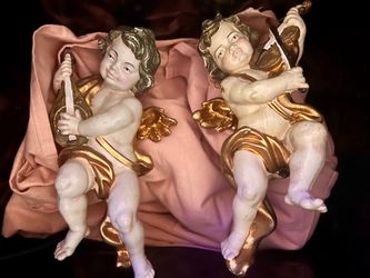 Vintage Plastic Putti Pair Angel Cherub Wall Hangings