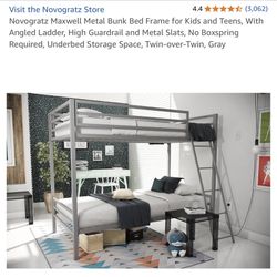1 Grey Bunk Bed Frame +1 Black Twin Bed frame