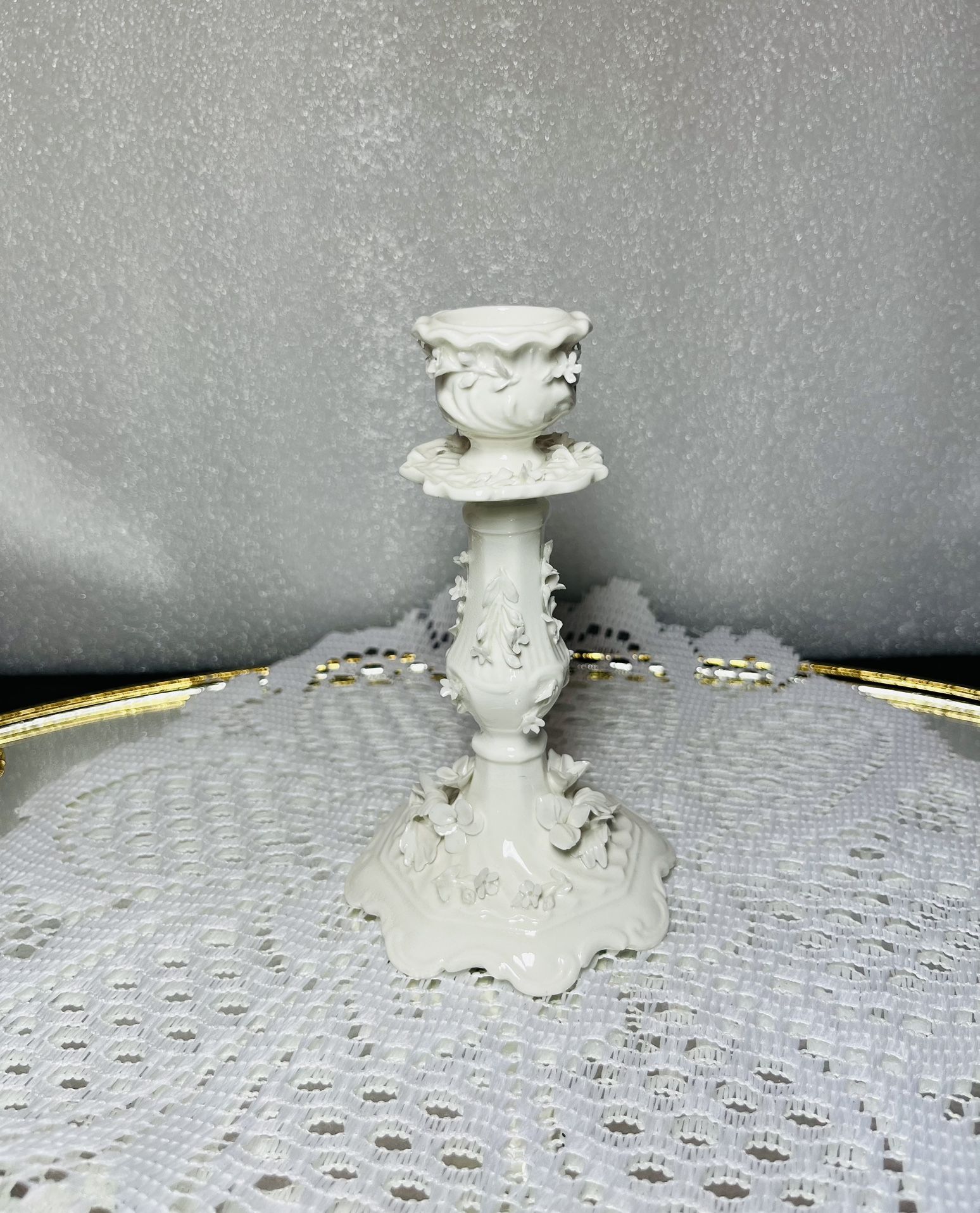 Vintage Coalport Bone China Whiteware Floral 3-Dimensional Design Candle Holder
