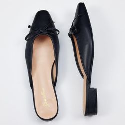 GENSHUO Mules for Women Flats Comfortable Slip On Women Bow Square Toe Mules Closed Cute Backless Loafers Mule Shoes for Women