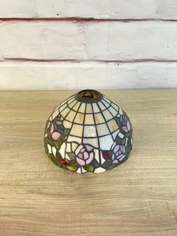Small Vintage Purple Pink Roses Stained Glass Lamp Shade
