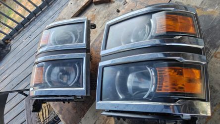 OEM 2014-2015 Chevy Silverado 1500 Projector Headlights Pair LH RH Chrome (contact info removed)9